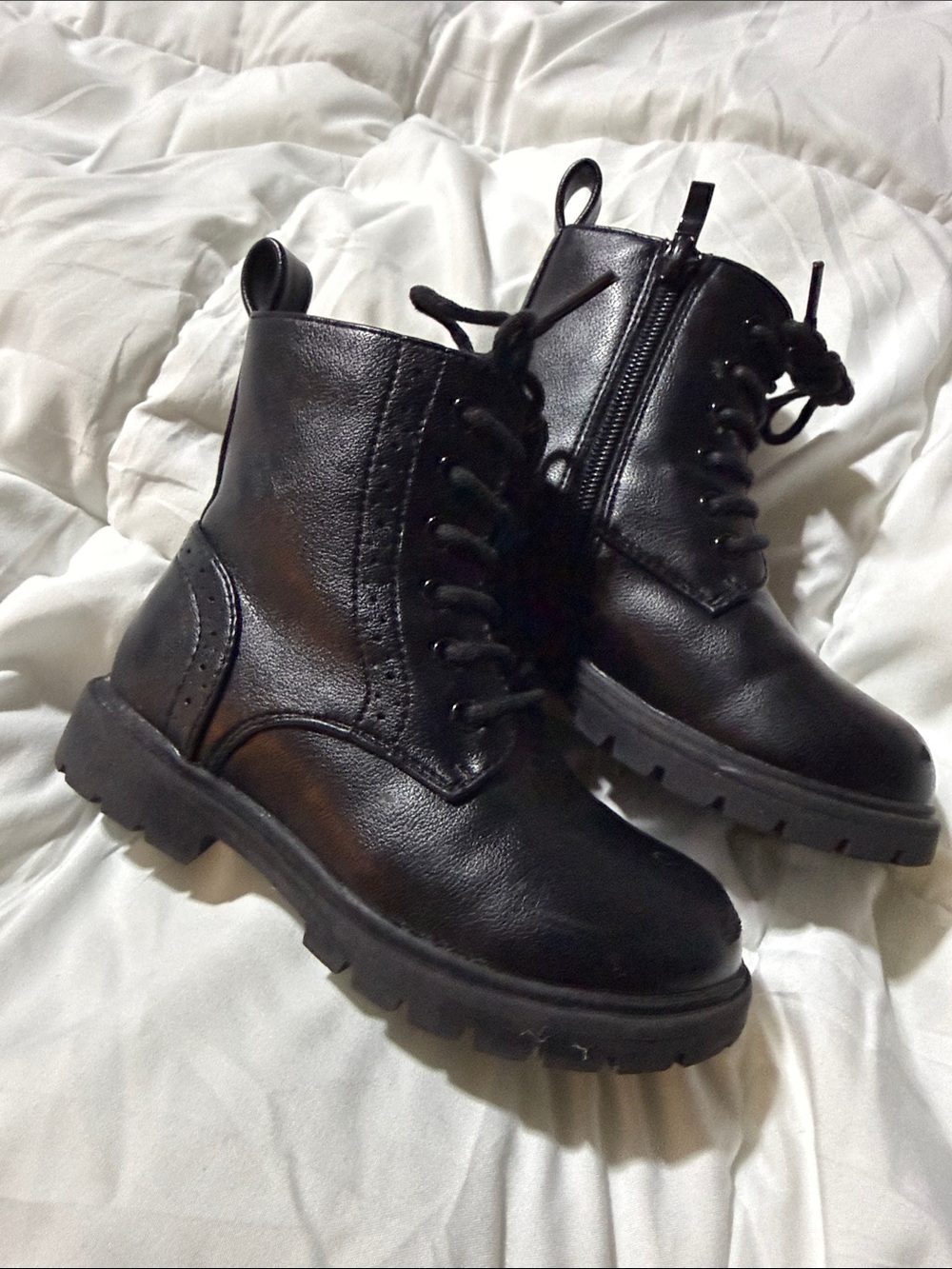 Dream Pairs Kids Black Lace-Up Side-Zip Combat Boots
